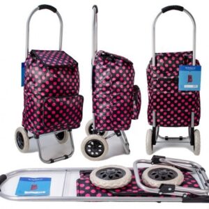 ST-03-DP POLKA DOT BLK/RED 2 WHEEL SHOPPING TROLLEY