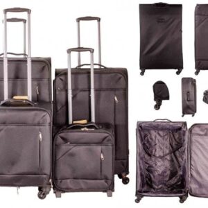 7004 BLACK/GREY LIGHTWEIGHT SET OF 4 TRAVEL TROLLEY SUITCASES