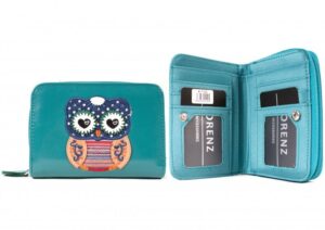 7100 OWL TURQUOISE ZIP ROUND PU PURSE WITH WALLET SECTION & OWL
