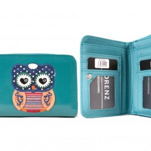7100 OWL TURQUOISE ZIP ROUND PU PURSE WITH WALLET SECTION & OWL