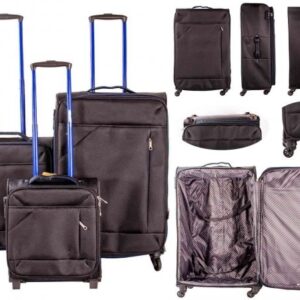 7004 BLACK/NAVY LIGHTWEIGHT SET OF 3 TRAVEL TROLLEY SUITCASES