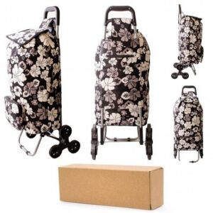ST-09-FP BLACK WHITE FLOWER BOX OF 10 SHOPPING TROLLEY