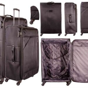 7004 BLACK/GREY LIGHTWEIGHT SET OF 2 TRAVEL TROLLEY SUITCASES