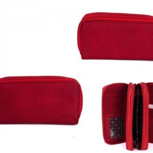 JBPS120 RED PU PURSE WITH 3 ZIPS