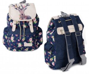 2609 FLORAL STAG CANVAS BACKPACK WT 1 FRNT & 2 SIDE POCKETS