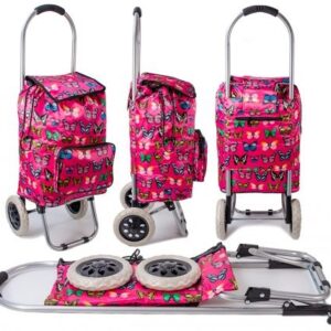 ST-03-BFP RED BFLY PRINT 2 WHEEL SHOPPING TROLLEY