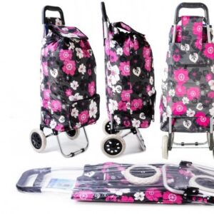 ST-02-FP PINK FLOWER 2 WHEEL SHOPPING TROLLEY