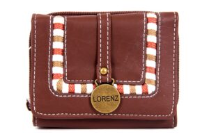 7538 BROWN PU PURSE WITH BRASS TAG & FAB DETAIL