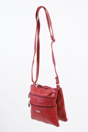 3766 RED SMALL COW HIDE BAG WITH 4 ZIPS