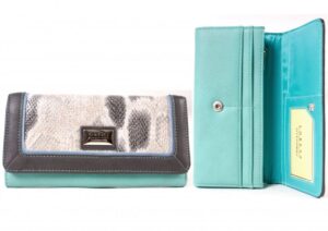 7619 BLUE DISTRESSED GRAIN PU FLAPOVER PURSE W/INNER ZIP - T109