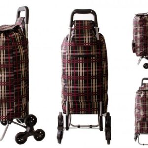 ST-09-CH-RED MUSTARD CHECK 6 WHEEL STAIR CLIMBER SHOPPING TROLLE