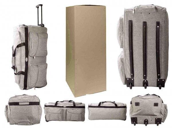 KS-100 34'' GREY 3-WHEELED HOLDALL TRAVEL BAG BOX OF 6