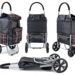 ST-07 COLLAPSABLE SHOPPING TROLLEY 2 WHEELS NAVY CHECK