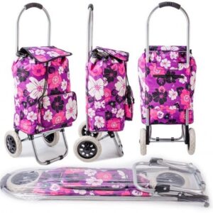 ST-FP-03 PURPLE FLOWER PRINT 2 WHEEL SHOPPING TROLLEY