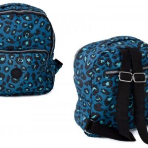 2446 BLUE LEOPARD TWIN TOP ZIP ROUND BACKPACK WITH FRONT ZIP
