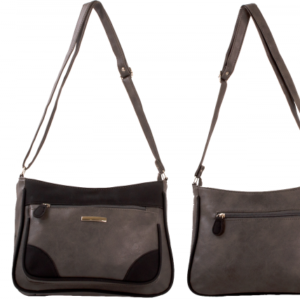 JBHB2594 GREY/BLACK SATCHEL CROSSBODY W/ 3 ZIPS