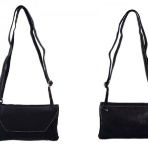 RL 666 BLACK LEATHER BAG WITH POPPER FLAP CLEARANCE