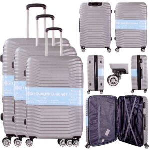 T-HC-26 SILVER SET OF 3 TRAVEL TROLLEY SUITCASE