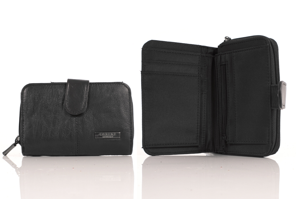 3706 BLACK RFID - COW HIDE ZIP ROUND PURSE WALLET