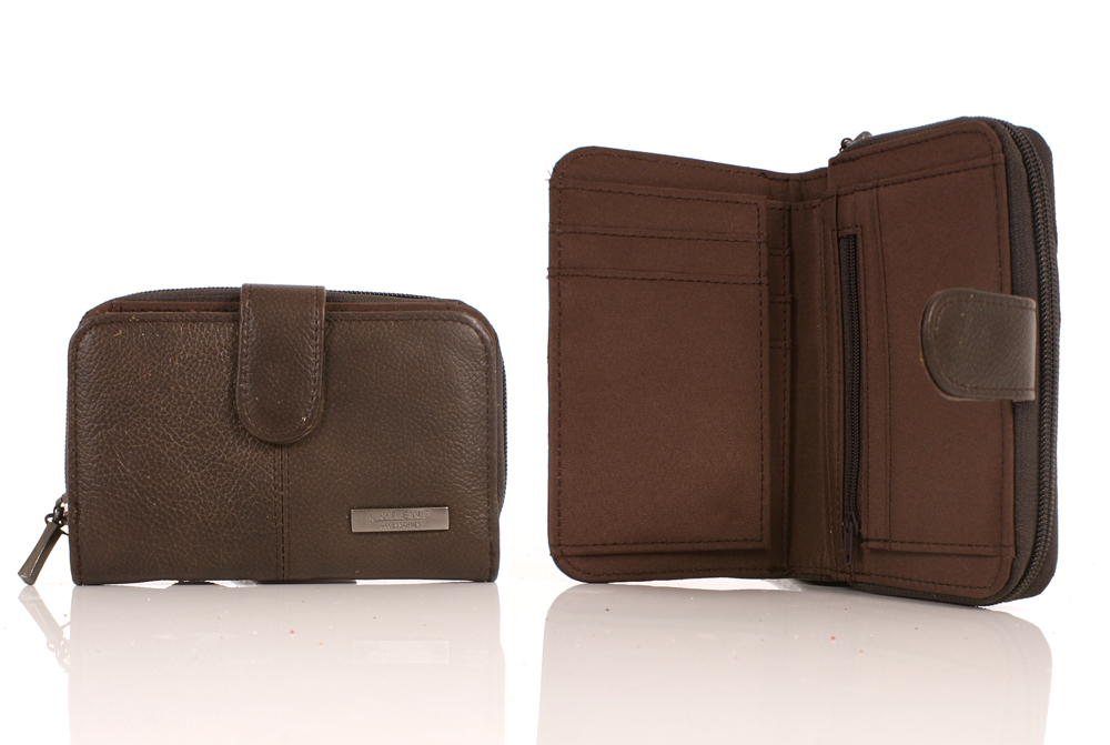 3706 RFID - COW HIDE ZIP ROUND PURSE WALLET BROWN