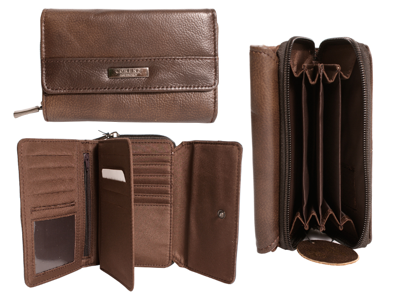 3708 DARK BROWN RIFD - C.HIDE ZIP RND PRSE, FRNT FLP,DBLE