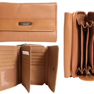 3708 TAN RIFD - C.HIDE ZIP RND PRSE, FRNT FLP,DBLE C.CARD
