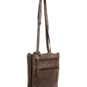 3766 BROWN SMALL COW HIDE BAG WITH 4 ZIPS