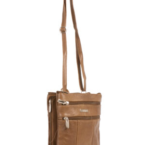 3766 DARK TAN SMALL COW HIDE BAG WITH 4 ZIPS