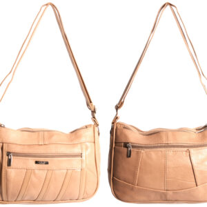 3796 LIGHT TAN COWHIDE DOUBLE TOP ZIP BAG, BK, FNT ZIPS