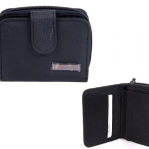 3703-BLACK ZIP ROUND COW HIDE PURSE PASS POCKET