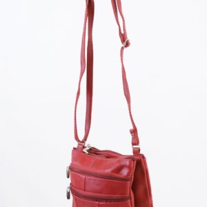 3766 RED SMALL COW HIDE BAG WITH 4 ZIPS